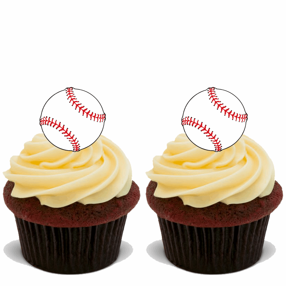 15x BASEBALL BALLS Premium Edible Stand Up Rice Wafer Cup Cake Toppers D1 BALL