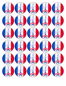 BASTILLE DAY 30 x 4cm PREMIUM EDIBLE RICE PAPER ROUND CUP CAKE TOPPERS FRENCH D2