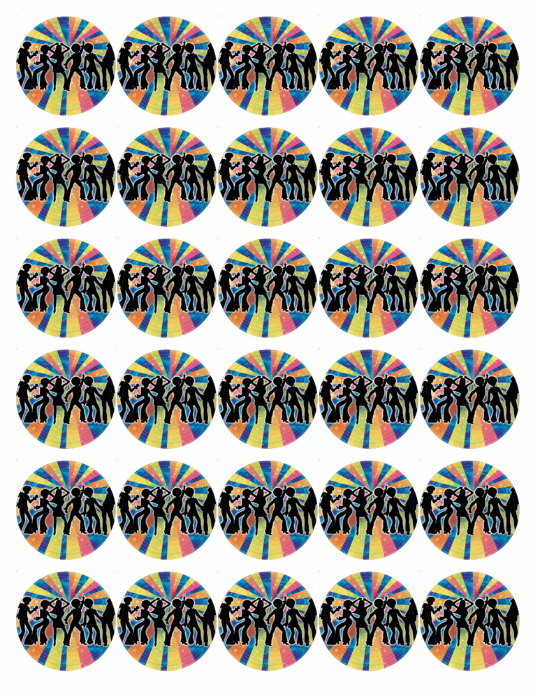 30x 4cm DISCO PREMIUM EDIBLE ICING CAKE TOPPERS BIRTHDAY 70s FEVER D1