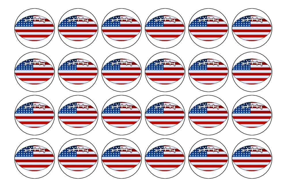 24x American Football Premium Rice Wafer Paper Cup Cake Toppers round fairy D2