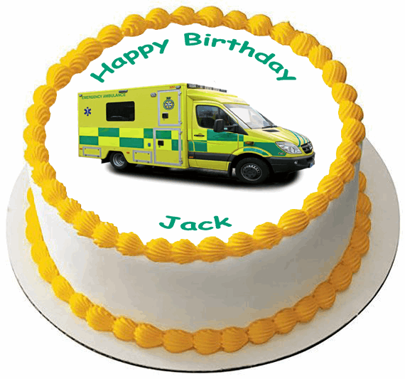 AMBULANCE EMERGENCY MEDICAL VEHICLE 7.5" PREMIUM Edible ICING Cake Topper D2