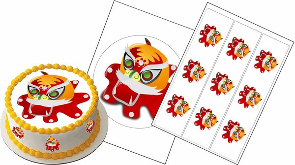 CHINESE NEW YEAR OF THE DRAGON CHINA SPRING FESTIVAL PREMIUM 7.5" ROUND EDIBLE CAKE TOPPERS D2