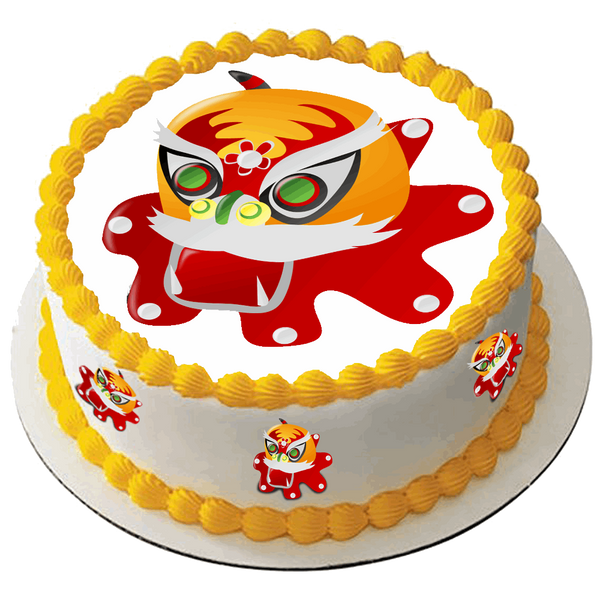 CHINESE NEW YEAR OF THE DRAGON CHINA SPRING FESTIVAL PREMIUM 7.5" ROUND EDIBLE CAKE TOPPERS D2