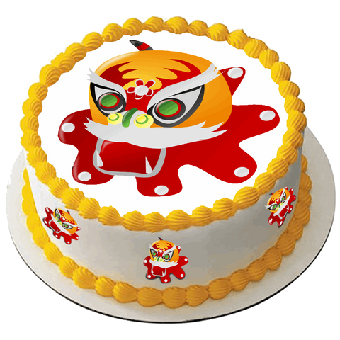 CHINESE NEW YEAR OF THE DRAGON CHINA SPRING FESTIVAL PREMIUM 7.5" ROUND EDIBLE CAKE TOPPERS D2
