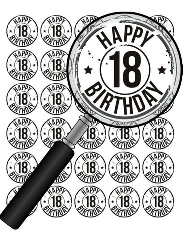 HAPPY 18th BIRTHDAY - 30 x 1.5" Premium Rice Paper Cake Topper Decorations