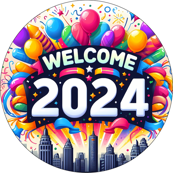 NEW YEAR WELCOME 2024 7.5" PREMIUM EDIBLE ICING CAKE TOPPER D1