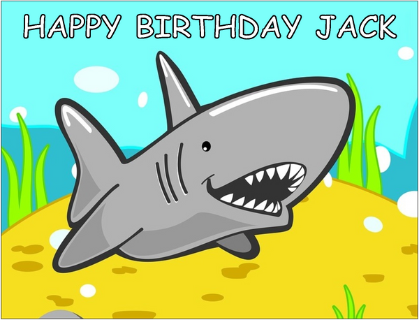 SHARK A4 PREMIUM EDIBLE ICING CAKE TOPPER CAN PERSONALISE TEXT white bull D2