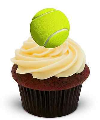 15 TENNIS BALLS 40mm FLAT STAND UP EDIBLE RICE PAPER CAKE TOPPERS WIMBLEDON D1