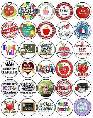 30 THANK YOU BEST TEACHER PREMIUM 4CM MIXED ICING CUP CAKE TOPPERS SCHOOL D1