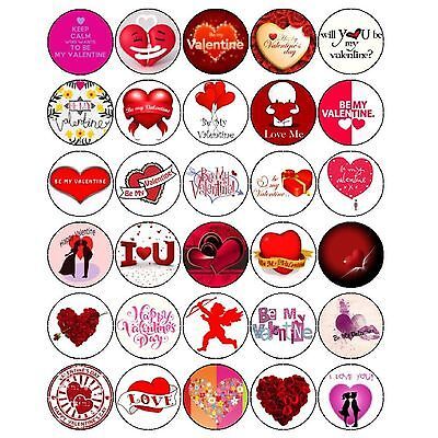 30 VALENTINES DAY MIXED PREMIUM EDIBLE CUPCAKE CAKE TOPPERS LOVE VALENTINE D1