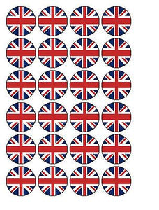 24x PLATINUM JUBILEE Union Jack Flag 4CM PREMIUM EDIBLE RICE PAPER CAKE TOPPERS