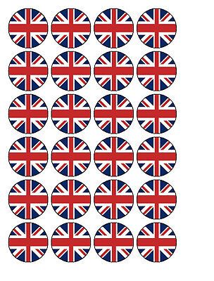 24x PLATINUM JUBILEE Union Jack Flag 4CM PREMIUM EDIBLE RICE PAPER CAKE TOPPERS