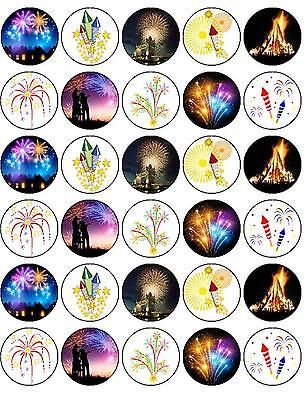 Bonfire Night Fireworks 30 x 1.5" PREMIUM Rice Paper Cake Toppers Firework D1