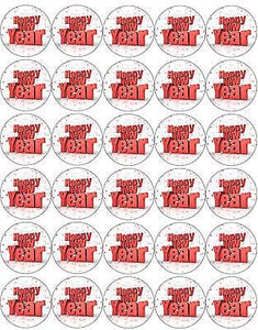 Happy New Years Eve Day Party 30 x 1.5" Rice Paper Cake Toppers - FREE P&P D1