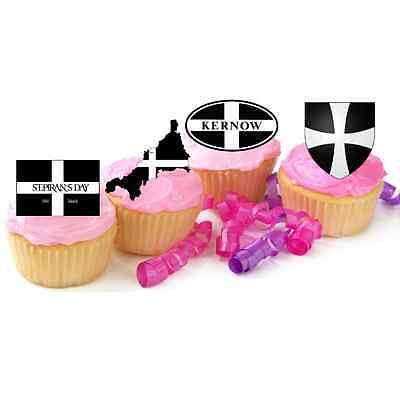 24x CORNISH EDIBLE STAND UP CUPCAKE TOPPERS CORNWALL ST PIRANS DAY KERNOW D6