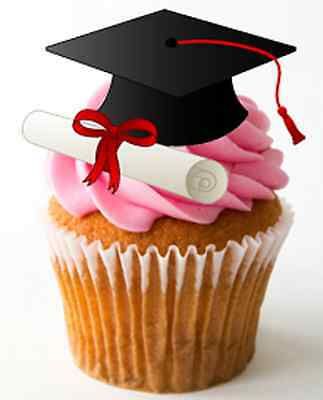 GRADUATION STAND UP x28 FLAT Edible Cake Toppers D1 CONGRATULATIONS HAT & SCROLL