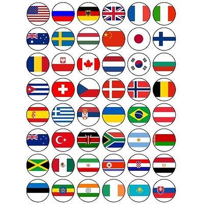 48 x WORLD FLAGS EDIBLE FAIRY CUP CAKE RICE PAPER TOPPERS OLYMPICS