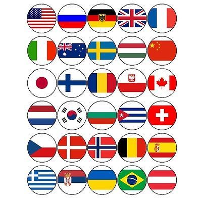 30x WORLD FLAGS MIXED OLYMPICS COUNTRIES EDIBLE PREMIUM CUPCAKE CAKE TOPPERS