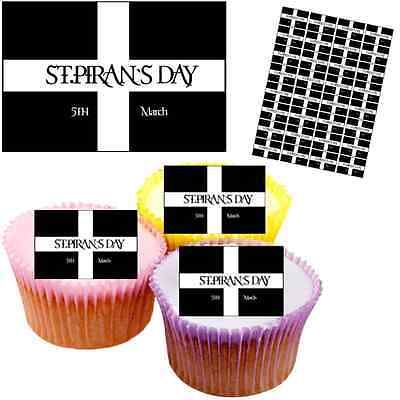 32x CORNISH EDIBLE RECTANGLE CUPCAKE TOPPERS CORNWALL ST PIRANS DAY KERNOW D7