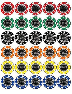 CASINO VEGAS POKER CHIPS - 30 x 1.5" / 4CM Rice Paper Cake Topper DECORATIONS D1