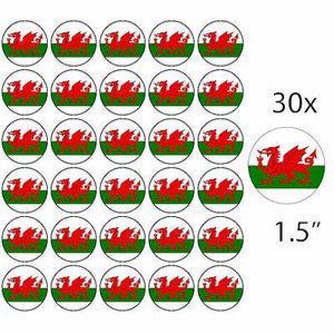 30 WELSH FLAG PREMIUM RICE WAFER PAPER 1.5" CAKE TOPPERS WALES ST DAVIDS DAY D1