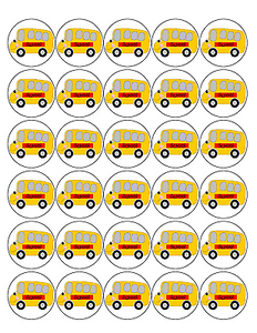 30x SCHOOL BUS Premium ICING Cup Cake Toppers round fairy BUSES D1