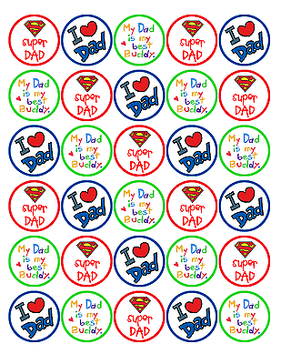 30 x FATHERS DAY EDIBLE 4CM FAIRY CUP CAKE TOPPERS D4