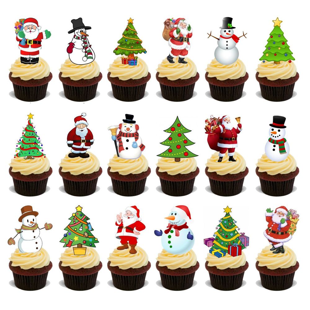 180 STAND UP PREMIUM CHRISTMAS SANTA SNOWMAN Edible RICE CARD Cake Toppers D2