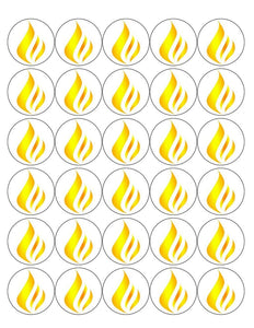 FLAME 30 x 4cm PREMIUM EDIBLE RICE PAPER ROUND CUP CAKE TOPPERS FIRE D3