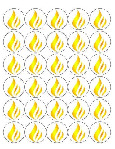 FLAME 30 x 4cm PREMIUM EDIBLE RICE PAPER ROUND CUP CAKE TOPPERS FIRE D3