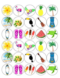 LUAU 30 x 4cm PREMIUM EDIBLE RICE PAPER CUP CAKE TOPPERS HAWAII TROPICAL D1