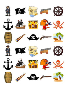 PIRATE MIX 30 x 4cm PREMIUM EDIBLE ICING ROUND CUP CAKE TOPPERS D6