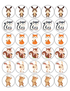 WOODLAND ANIMALS 30 x 4cm PREMIUM EDIBLE ICING ROUND CUP CAKE TOPPERS CUTE D1