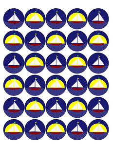 SAILING MIX 30 x 4cm PREMIUM EDIBLE ICING ROUND CUP CAKE TOPPERS BOATS D6