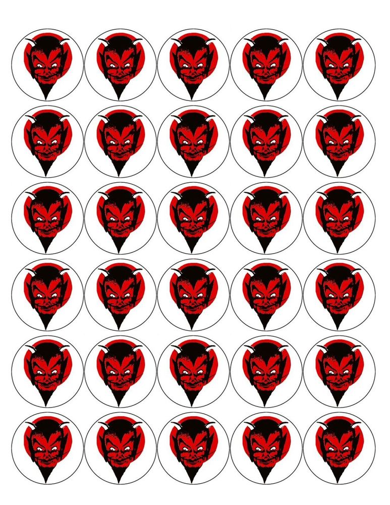 DEVIL 30 x 4cm PREMIUM EDIBLE RICE PAPER ROUND CUP CAKE TOPPERS SCARY D2