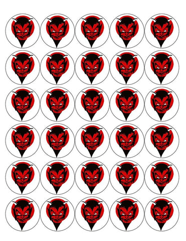 DEVIL 30 x 4cm PREMIUM EDIBLE RICE PAPER ROUND CUP CAKE TOPPERS SCARY D2