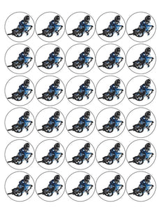 BMX 30 x 4cm PREMIUM EDIBLE ICING ROUND CUP CAKE TOPPERS BIKE RACING D4