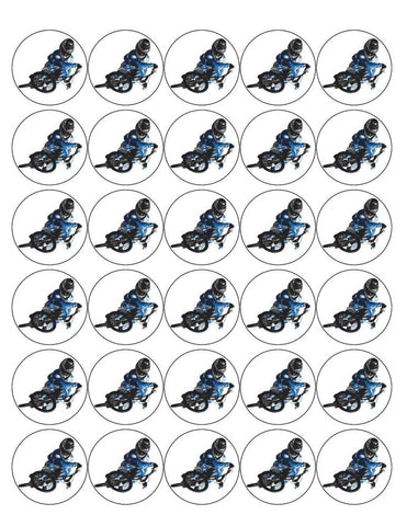 BMX 30 x 4cm PREMIUM EDIBLE ICING ROUND CUP CAKE TOPPERS BIKE RACING D4