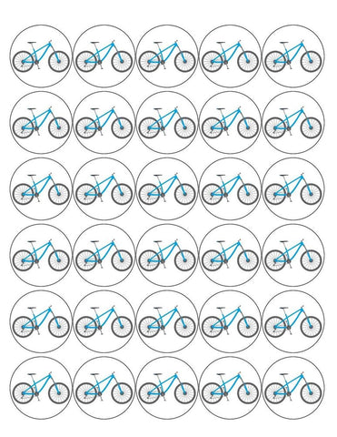 BIKE 30 x 4cm PREMIUM EDIBLE RICE PAPER ROUND CUP CAKE TOPPERS CYCLING D3