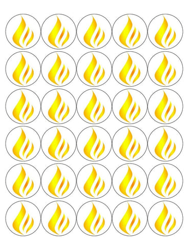 FLAME 30 x 4cm PREMIUM EDIBLE ICING ROUND CUP CAKE TOPPERS FIRE D3