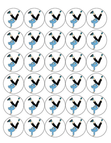 HIP HOP DANCING 30 x 4cm PREMIUM EDIBLE ICING ROUND CUP CAKE TOPPERS D4 - KraftyDesigns