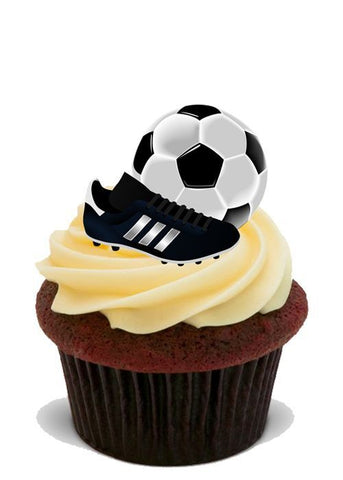 15 PREMIUM FOOTBALL BALL & BOOTS STAND UP EDIBLE RICE CARD Cake Toppers D1