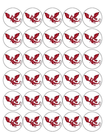 DRAGON 30 x 4cm PREMIUM EDIBLE ICING ROUND CUP CAKE TOPPERS MYTHICAL D6