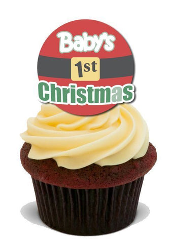 15 PREMIUM BABYS 1ST CHRISTMAS STAND UP EDIBLE RICE CARD Cake Toppers XMAS D23