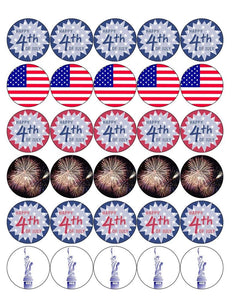 INDEPENDENCE DAY 30 x 4cm PREMIUM EDIBLE RICE PAPER ROUND CUP CAKE TOPPERS D1