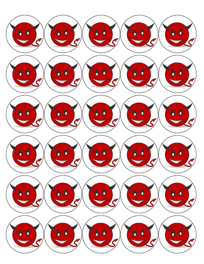 DEVIL EMOJI 30 x 4cm PREMIUM EDIBLE ICING ROUND CUP CAKE TOPPERS D4