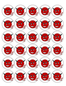 DEVIL EMOJI 30 x 4cm PREMIUM EDIBLE ICING ROUND CUP CAKE TOPPERS D4