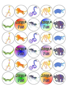 JUNGLE ANIMALS 30 x 4cm PREMIUM EDIBLE ICING ROUND CUP CAKE TOPPERS CUTE D1