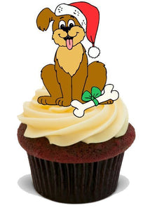 15 PREMIUM CHRISTMAS DOG STAND UP Edible RICE CARD Cake Toppers XMAS D8