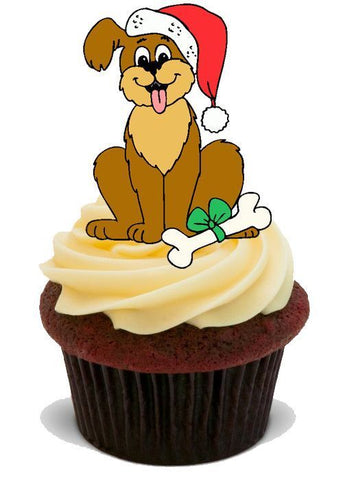 15 PREMIUM CHRISTMAS DOG STAND UP Edible RICE CARD Cake Toppers XMAS D8